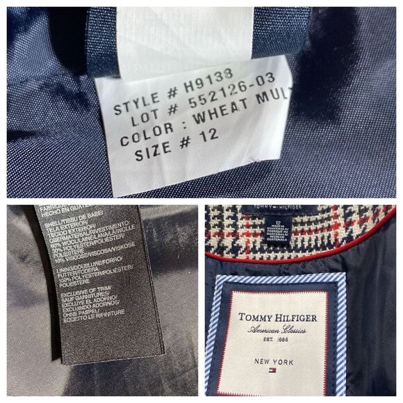 Tommy Hilfiger Classics 12 Wool Blend Houndtooth Plaid Coat Navy Red Cream Pocke - Picture 16 of 16